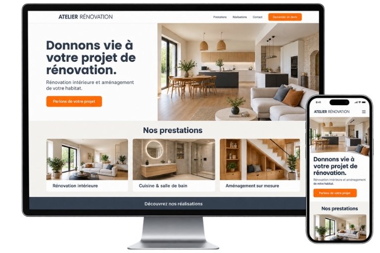 Exemple de site internet pour artisan : présentation des prestations et demande de devis